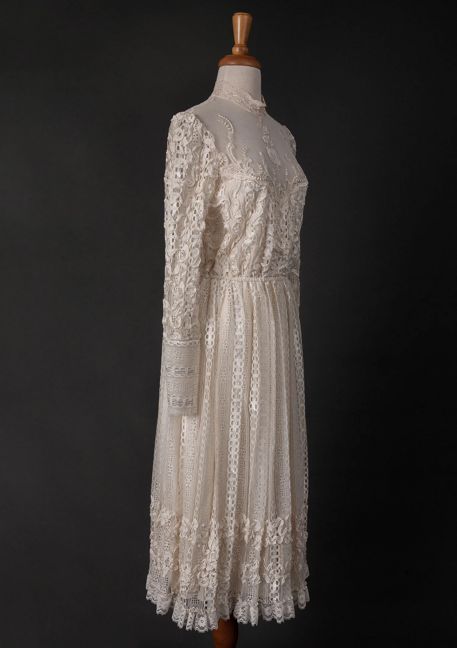 black sheer long sleeve dress Black sheer gown with built in gloves embroidered with waves of white