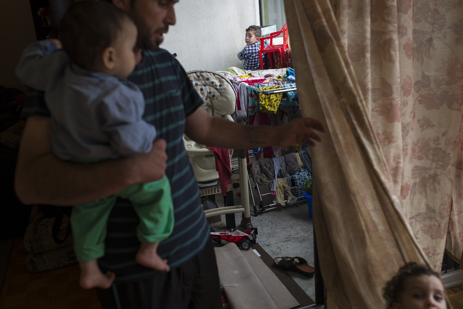  Two of his children were born in Syria and his youngest, Basam is born in Canada. They keep him busy when he is home and when he leaves their apartment, the youngest tends to follow him to the door and cries.    