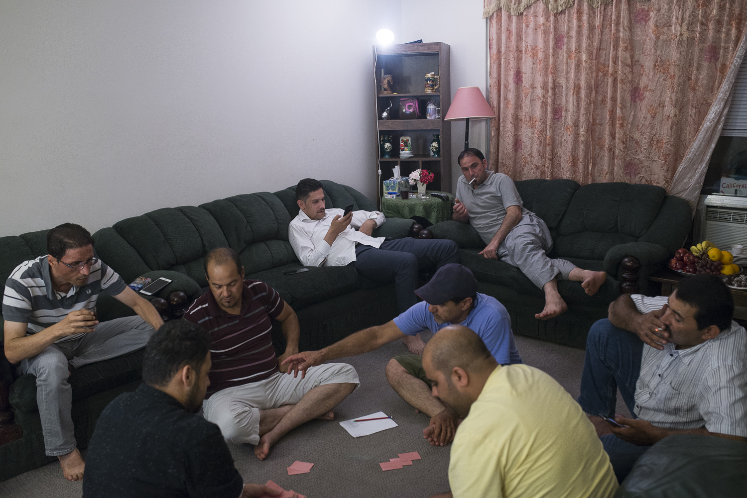 Fellow refugees from Syria often gather at each other's homes to hang out in the evening. They share news and gossip, drink tea and coffee along with snacks. 