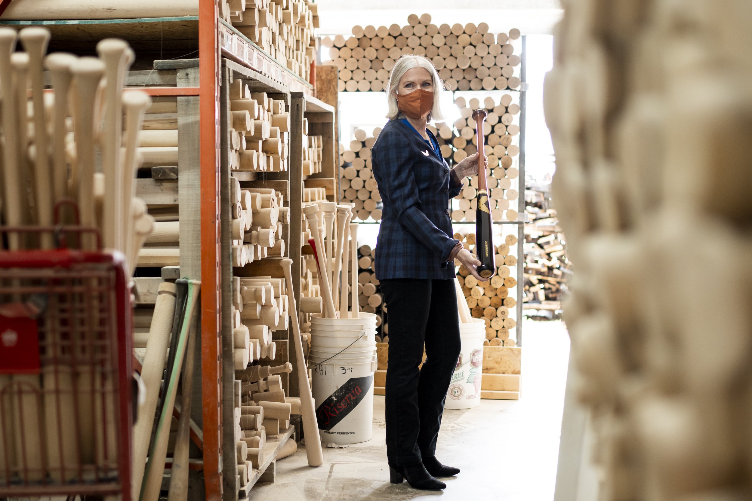  The president and co-owner of Sam Bat, Arlene Anderson is photographed at the Sam Bat facility in Carleton Place, Ontario. Sam Bat is known as the original maple bat company that produced the first MLB approved maple baseball bat. Players such as Ba