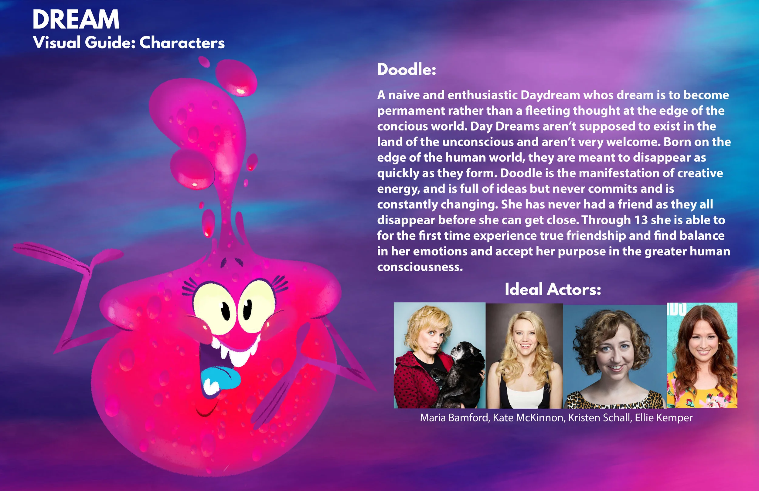  “Doodle” character design and description for “Dream” development pitch 