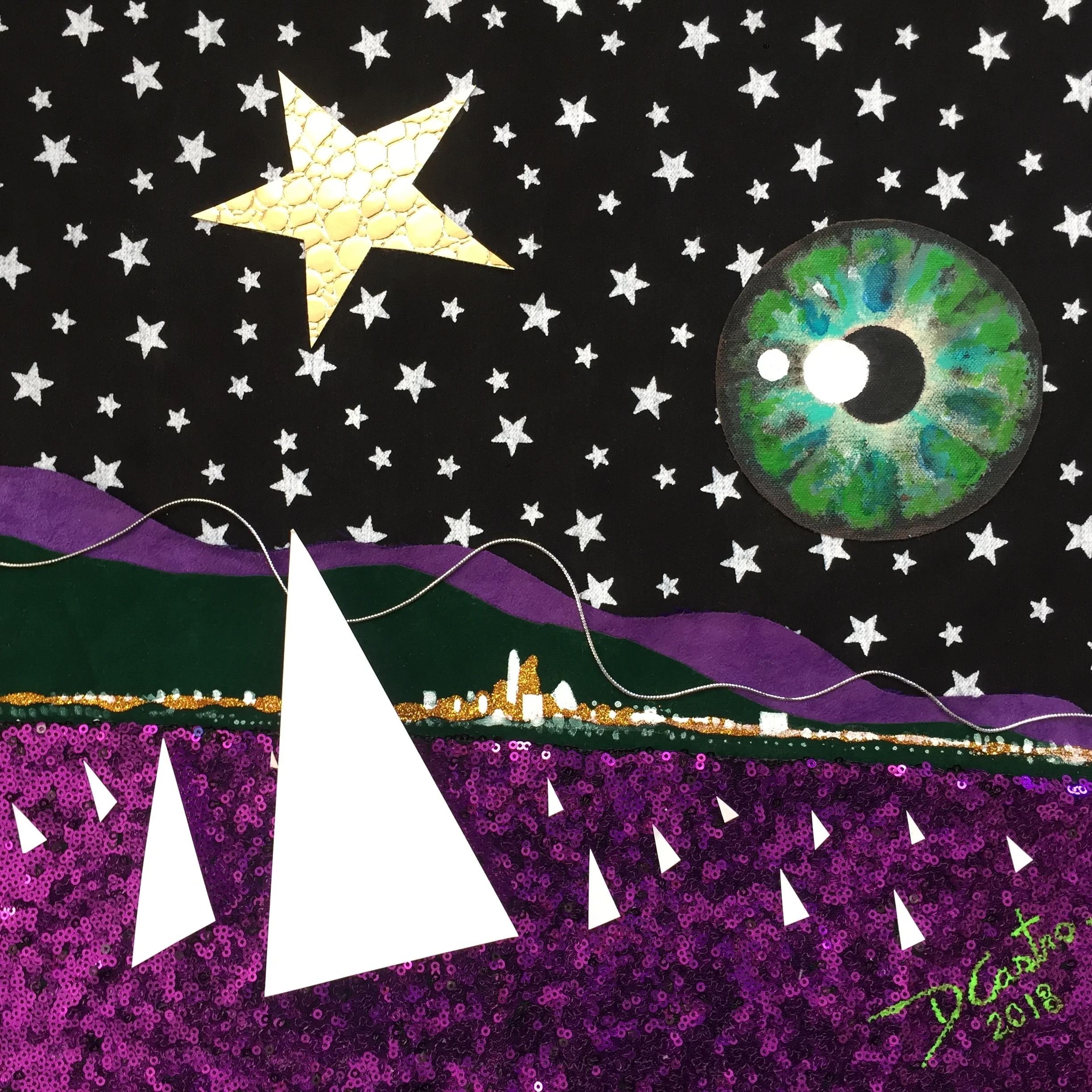 The Monster of L A - City of Stars Series - mixed media 18"18"