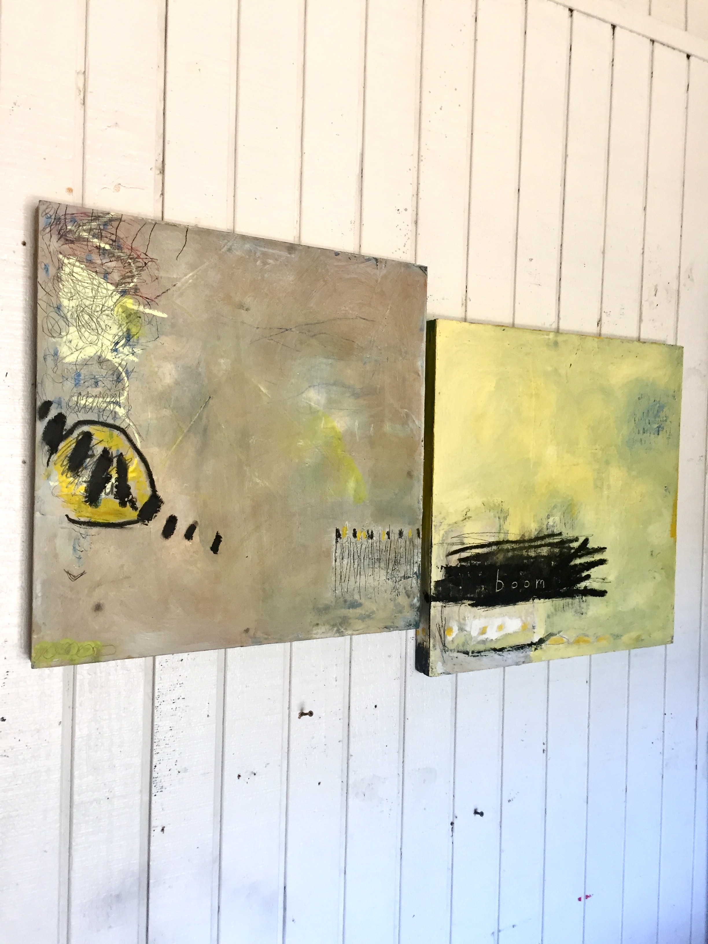 Fly Fly Away and Yellow Days 22" x 22" each available at Artful Sol