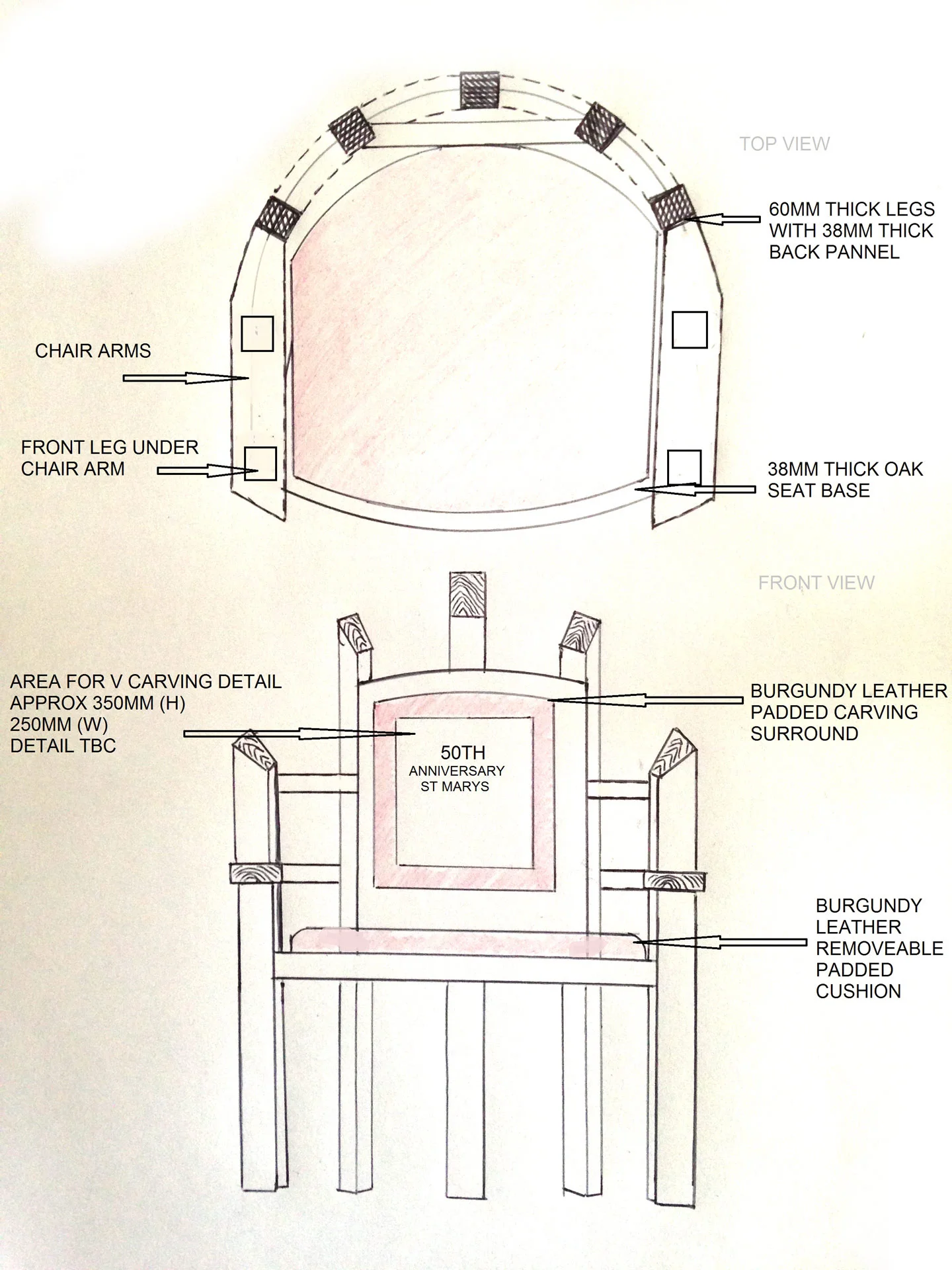 Sketch showing the design of the Presidential chair