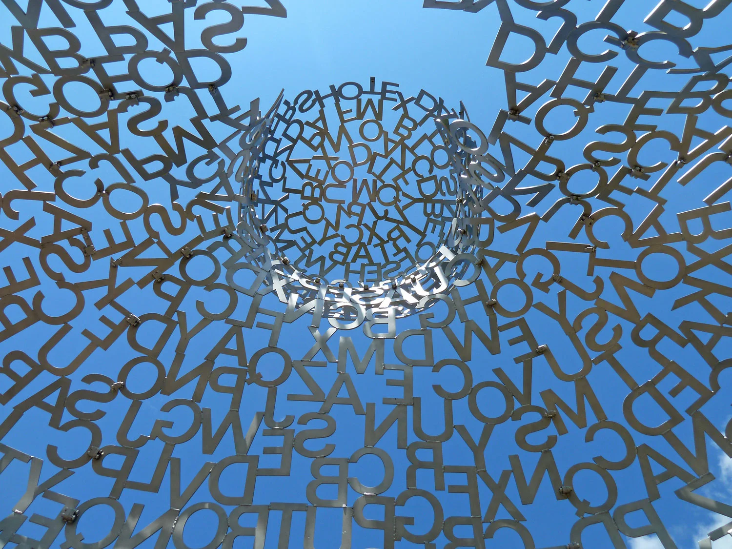 Photo: House of Knowledge by Jaume Plensa. Looking up from inside.