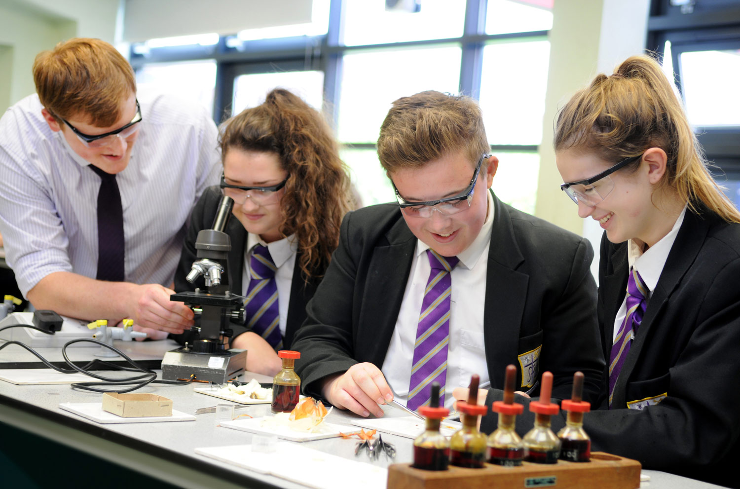 Photo: Eye Protection in a GCSE Science Lesson