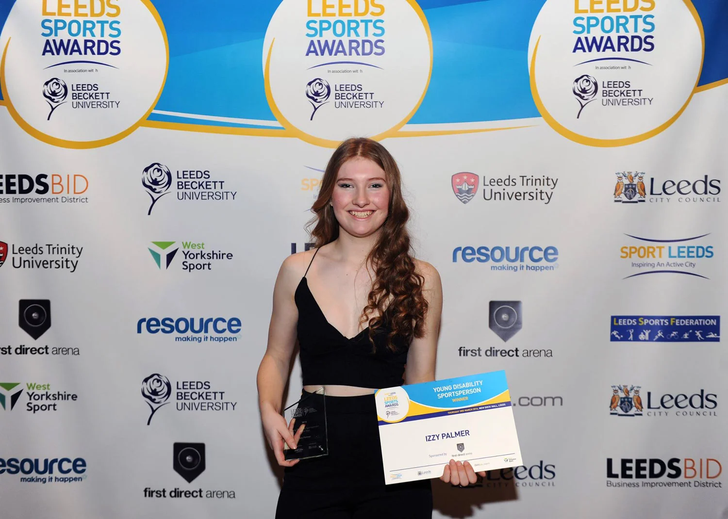 Photo: Izzy with her Leeds Sport Award. Photo from Yorkshire Evening Post Facebook page. ©All Rights Reserved.