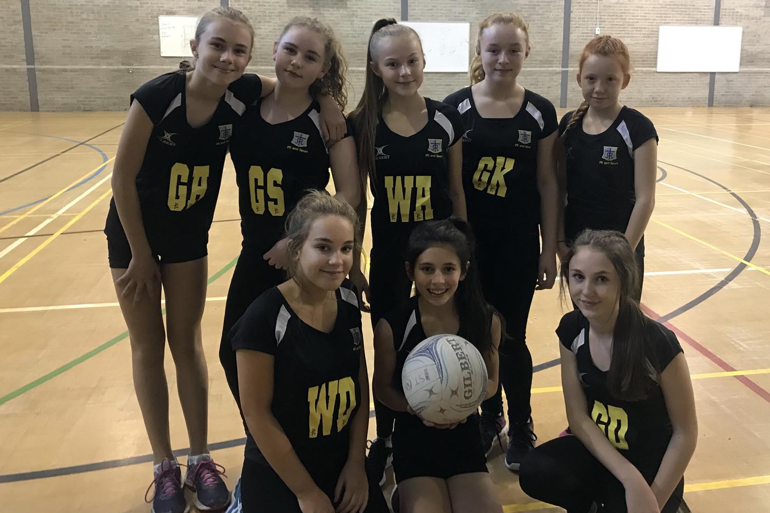 Year 8 Netball Team. L-R Back: Esme Astbury, Aoife Rowley, Annabel Down, Grace Casey. L-R front: Carys Delahay, Charlotte Rawstron, Niamh Walsh