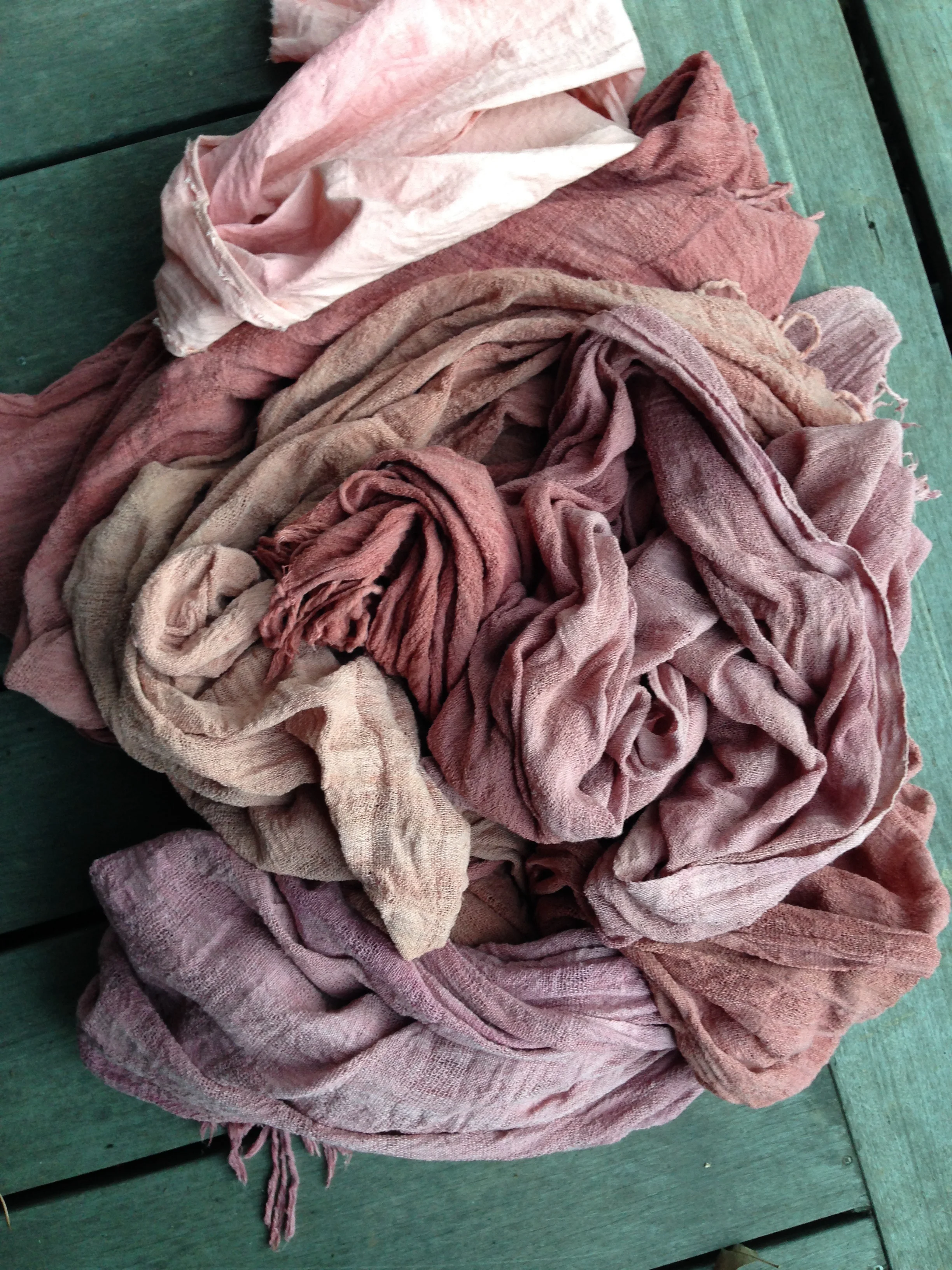 these scarves are dyed with both cochineal and madder root