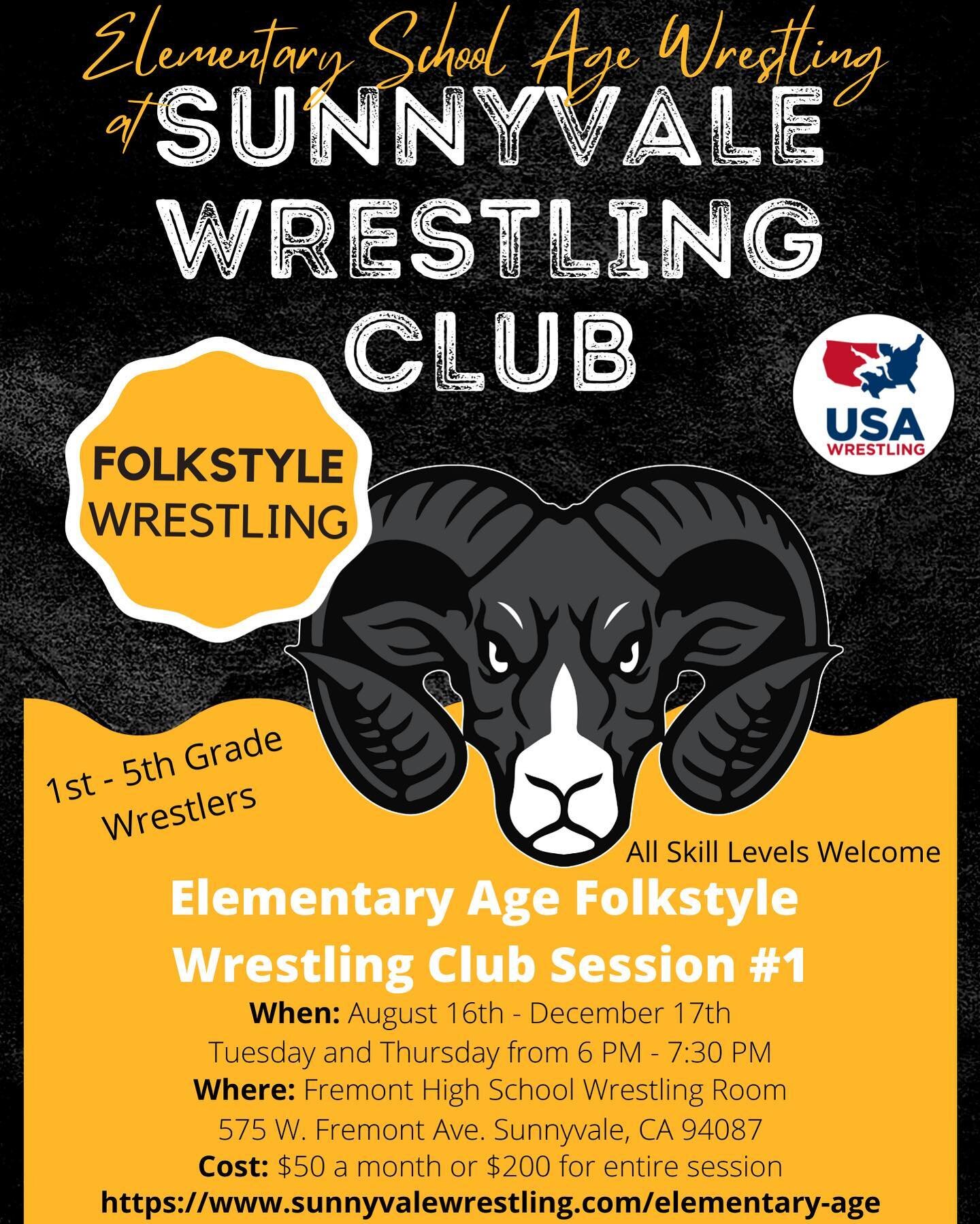 FINALLY!!! Our elementary school age club is back. Coach Austin will be running practices again starting in August. Link in the bio or https://www.sunnyvalewrestling.com/elementary-age on Facebook.