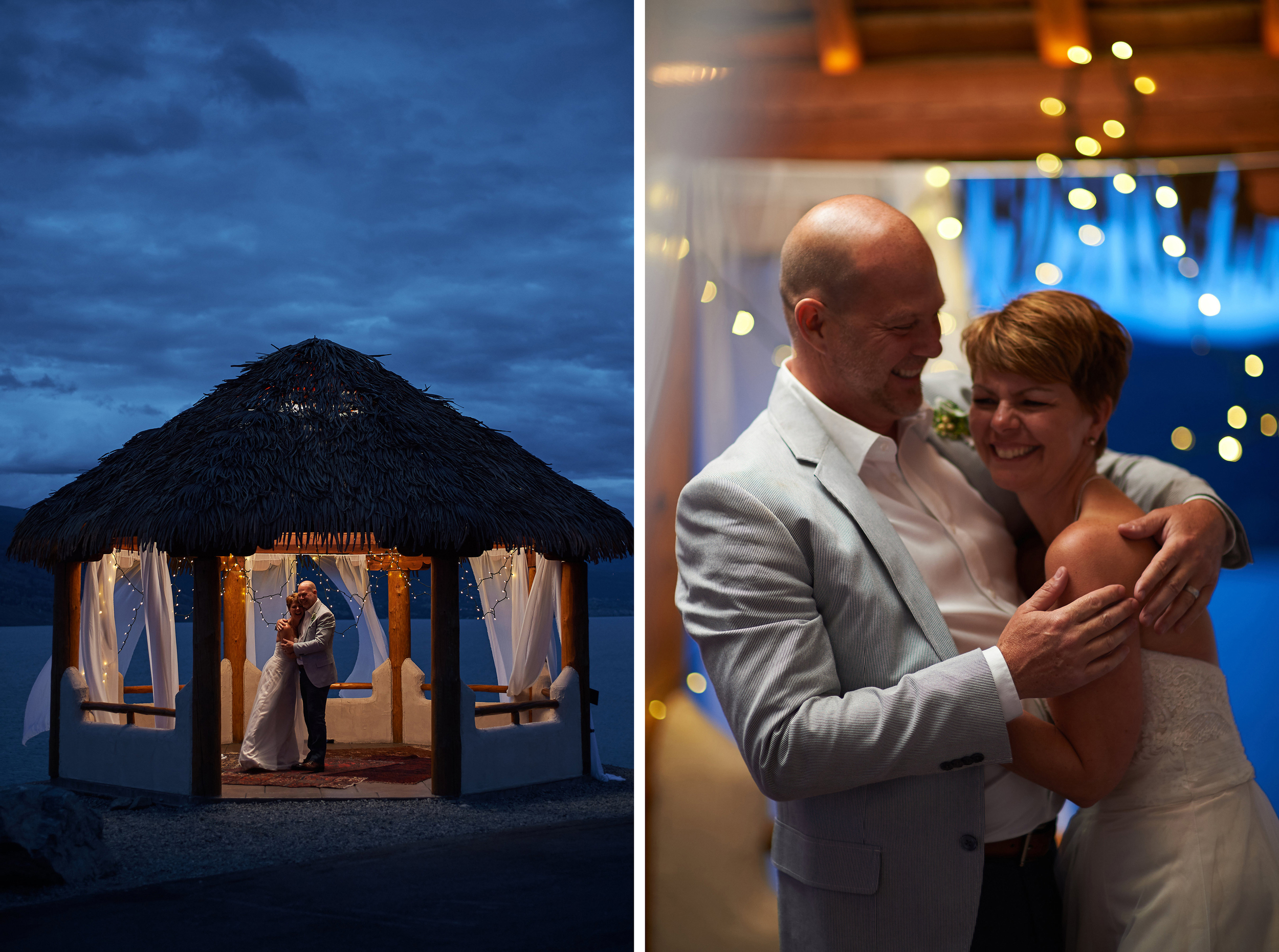 the wedding reception under lights