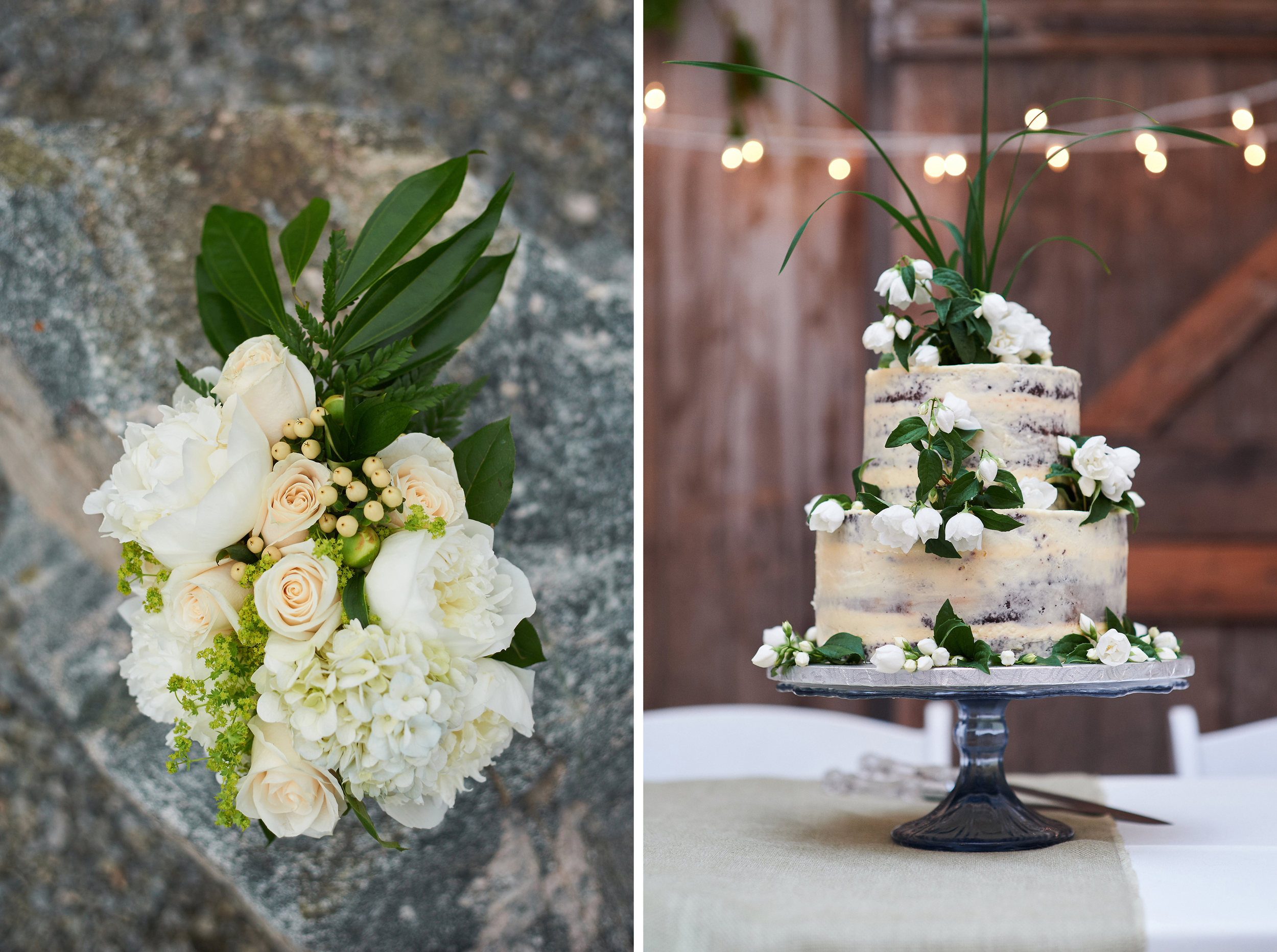 wedding bouquet and wedding cake