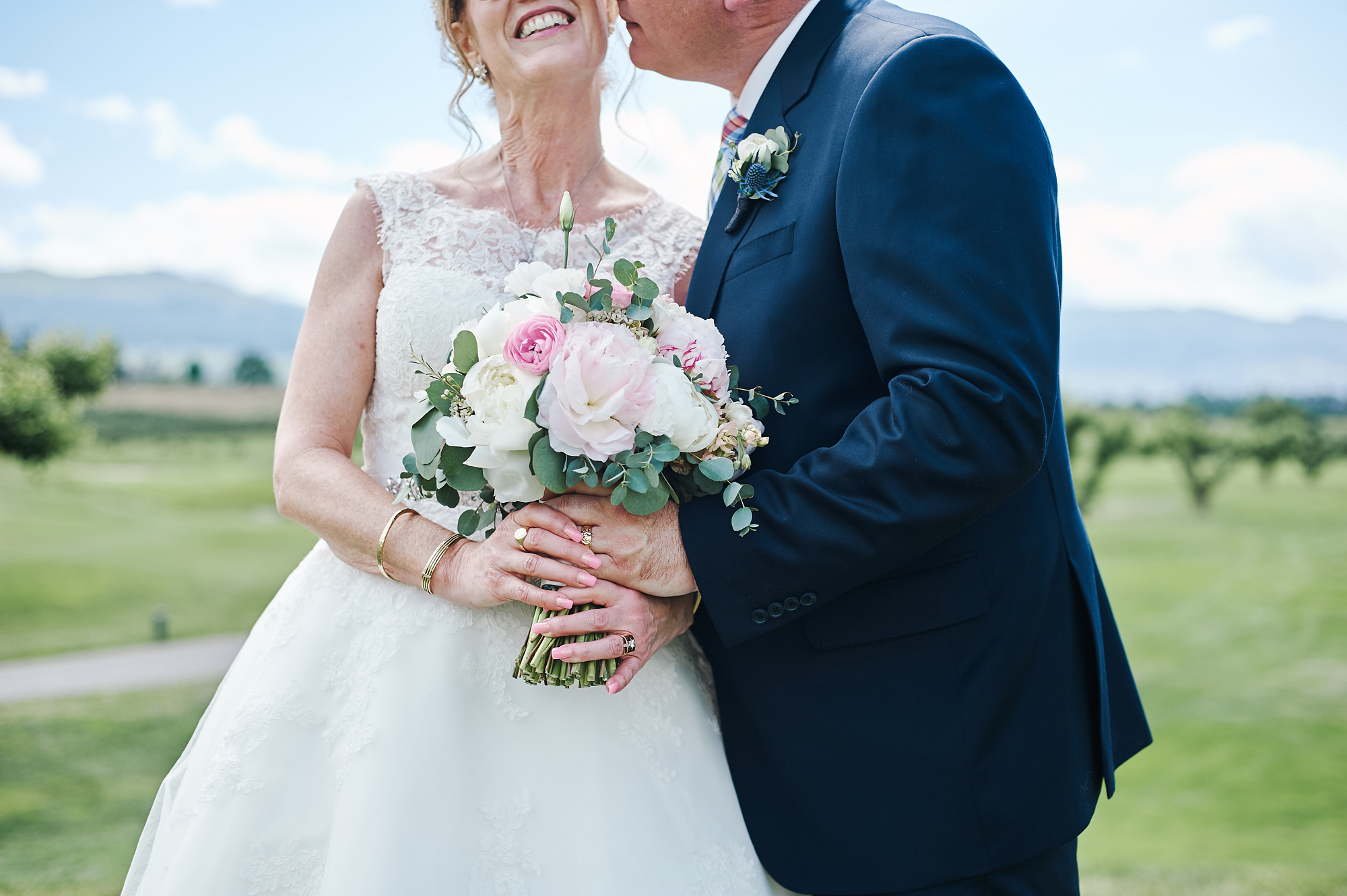 a stolen kiss and beautiful bouquet