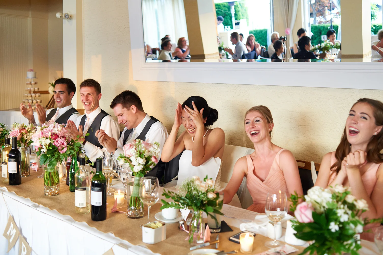 wedding party at indoor reception