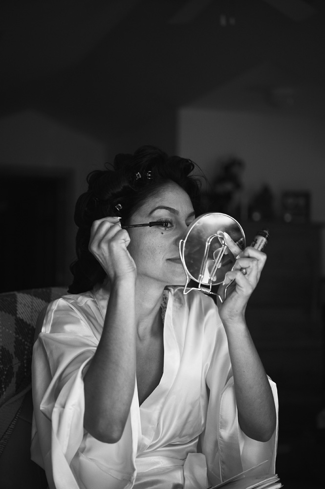 black and white photo of bride