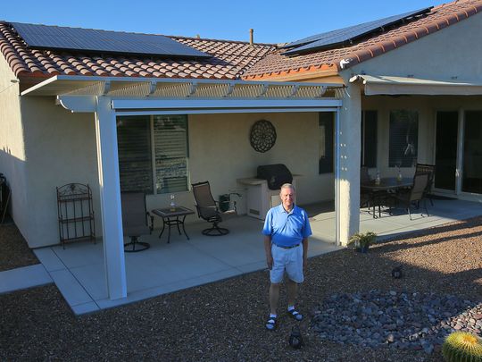 Indio resident Paul Nelson has been unable to use his newly installed solar panels, seen on May 9, 2016, due to decisions made by the Imperial Irrigation District.
