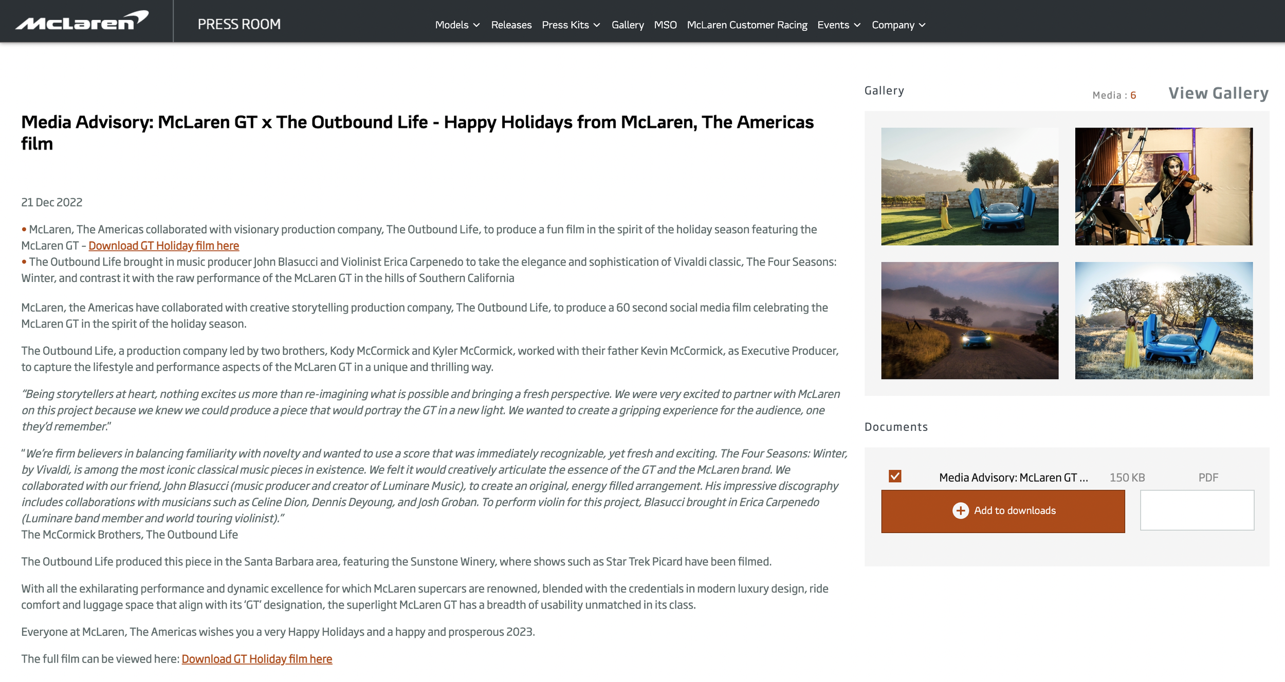 McLaren Press release Kyler McCormick Kody McCormick The Outbound Life