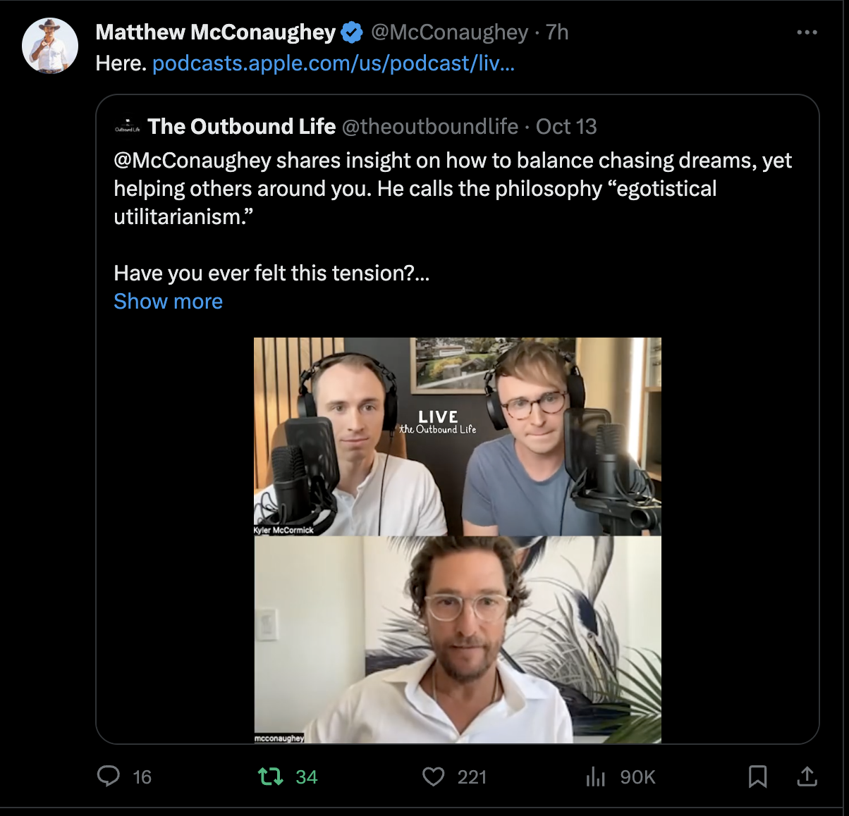 Kyler McCormick Kody McCormick Live The Outbound Life podcast Matthew McConaughey