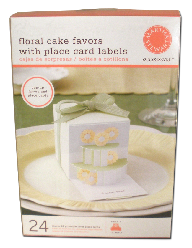   FLORAL CAKE FAVORS   Printable favor place cards with pop-up cake by Martha Stewart Crafts 
