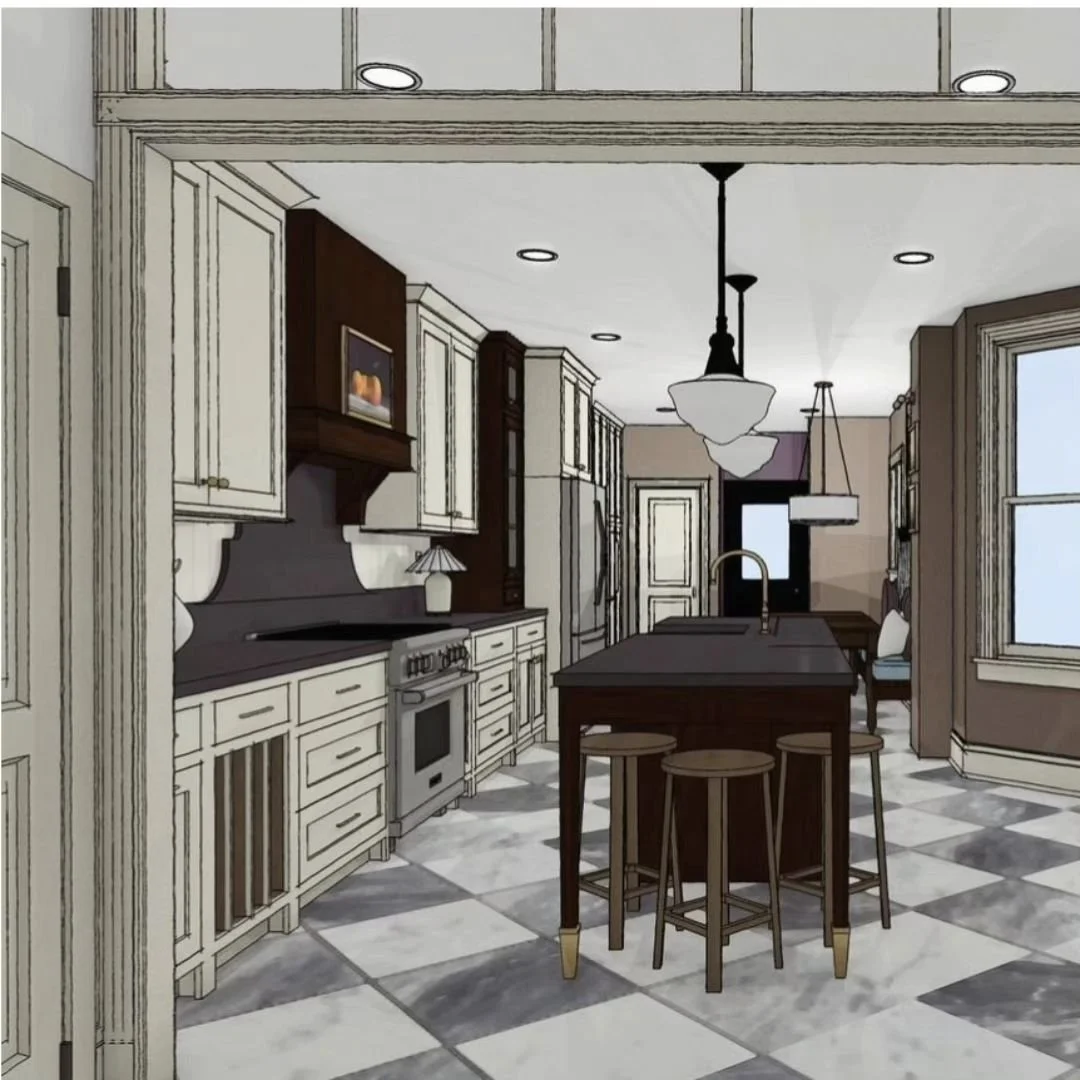 This gorgeous Lancaster City home is under construction. These beautiful and detailed renderings by @chestnutgrovedesign are the starting point for bringing this dream to life. Currently the drywall is being installed, and large-format tile starts ne