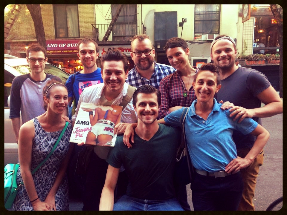 Alex Knox, Becca Wolff, and friends gather following the closing performance at the 2014 New York International Fringe Festival.
