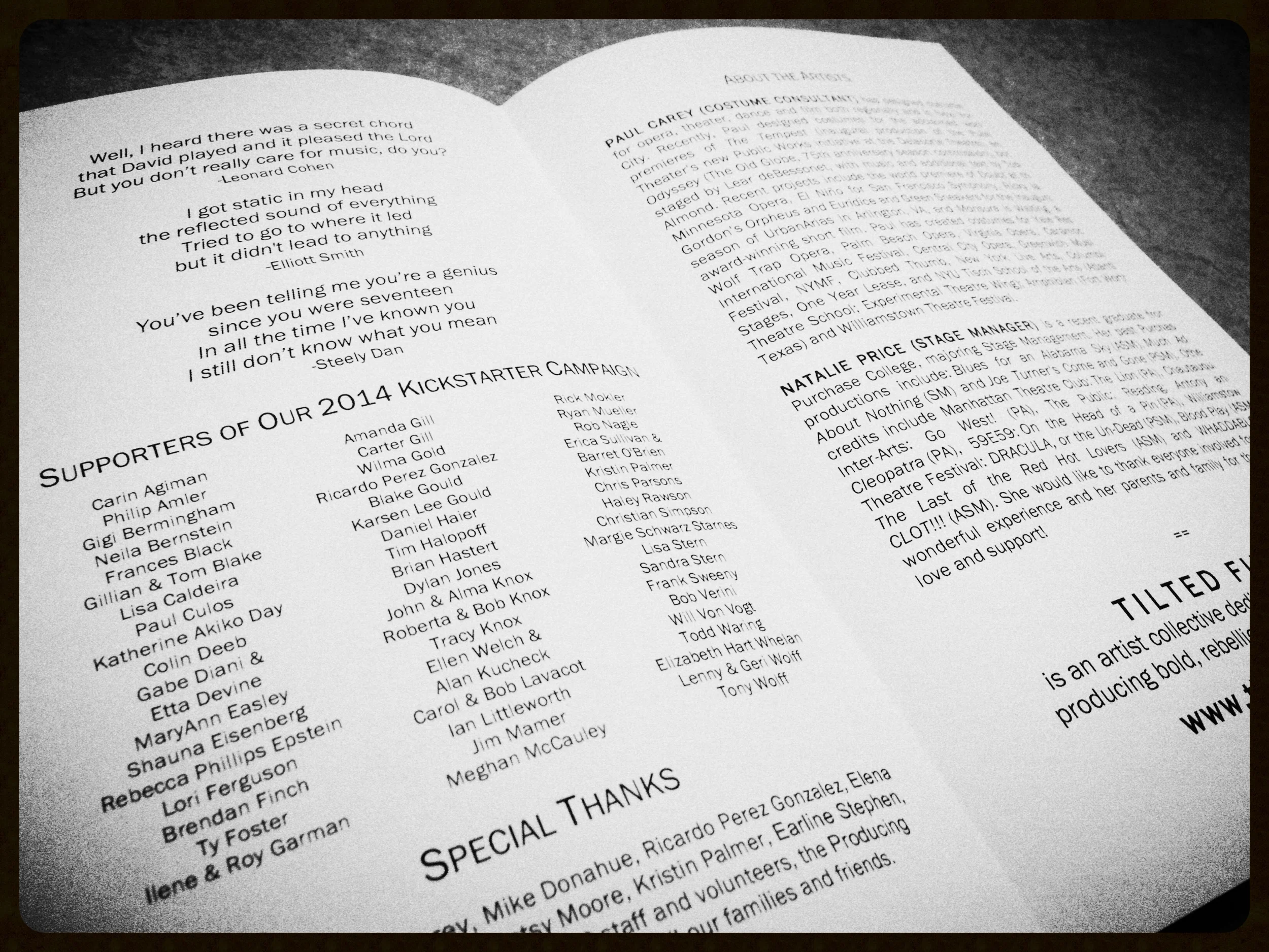 Playbill from the New York production.