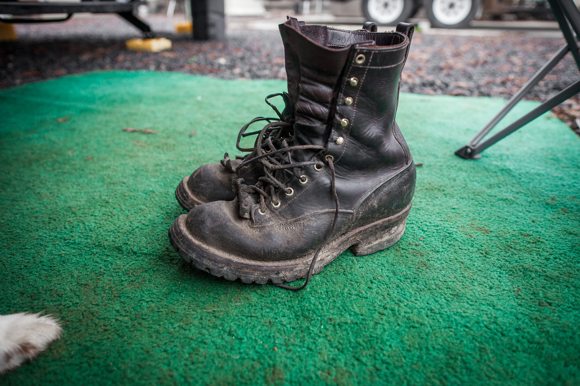 brandon woodland's boots. bee keeper for the last two decades. these are nicks boots, hand made in spokane, sworn boot of bee keepers everywhere. 