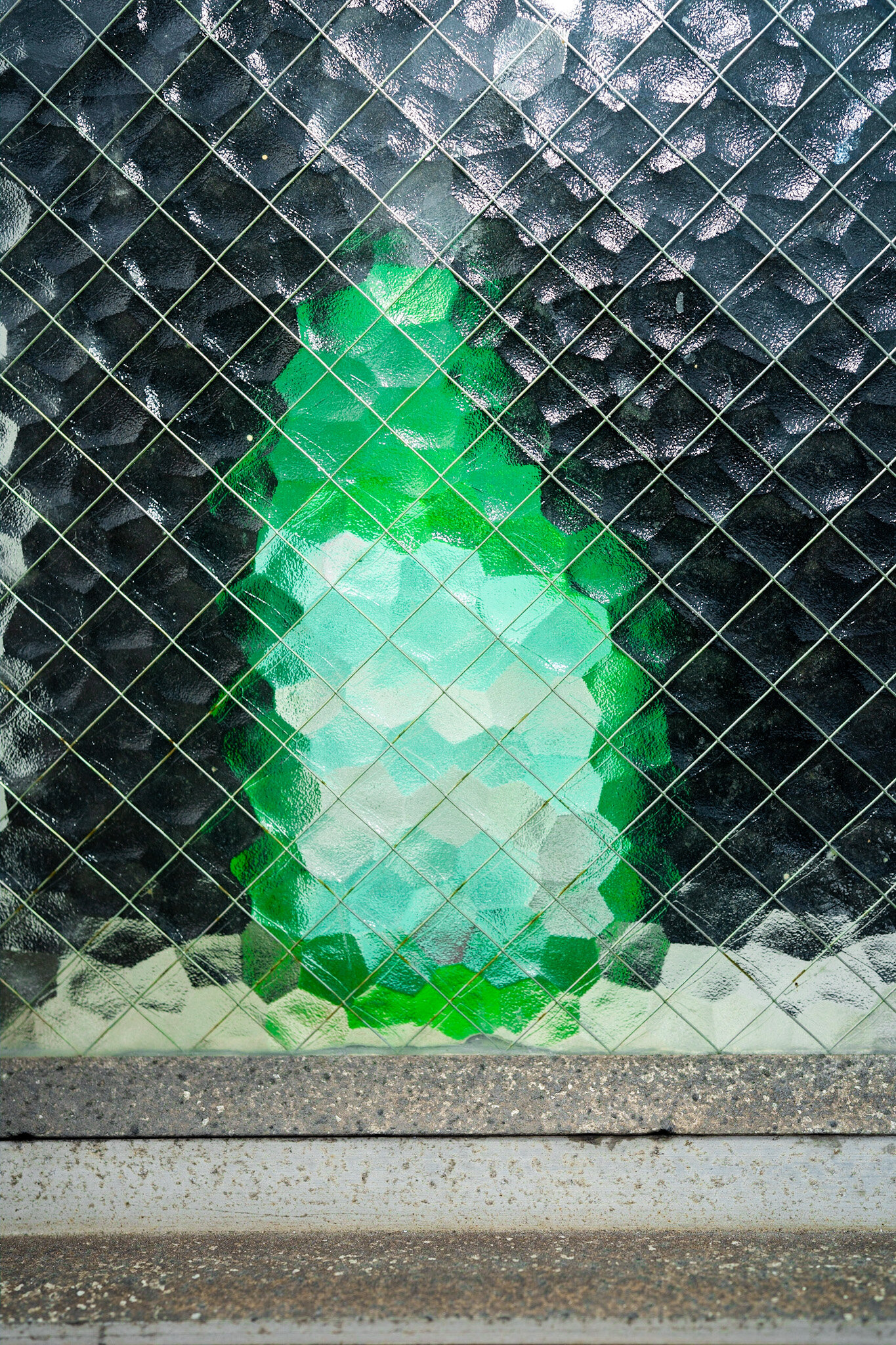 Green Bottle behind glass