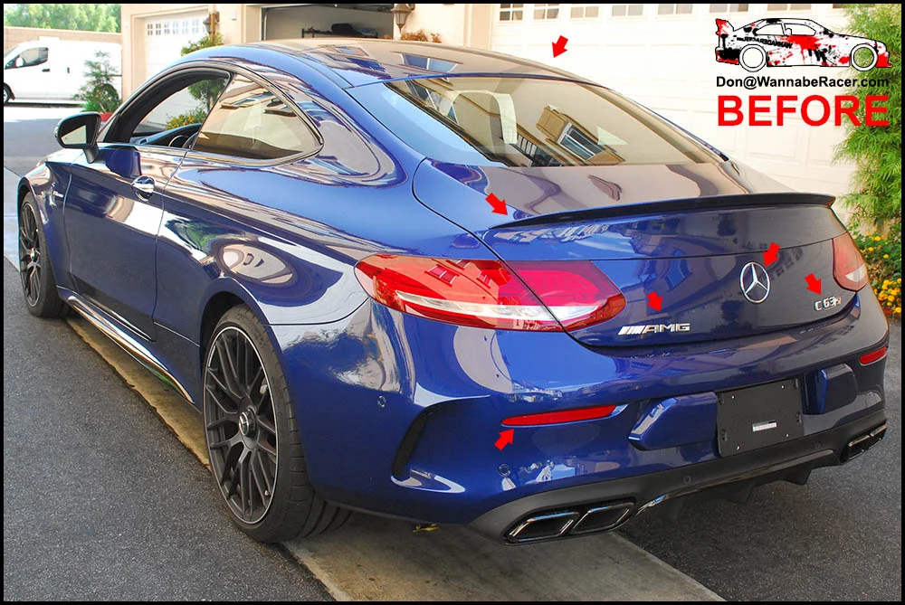 Mercedes Benz C63s Coupe Plasti Dip Badges and Grill, Tinted Rear Lights, Gloss Black Window