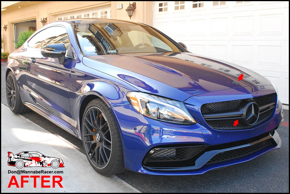 Mercedes Benz C63s Coupe Plasti Dip Badges and Grill, Tinted Rear Lights, Gloss Black Window