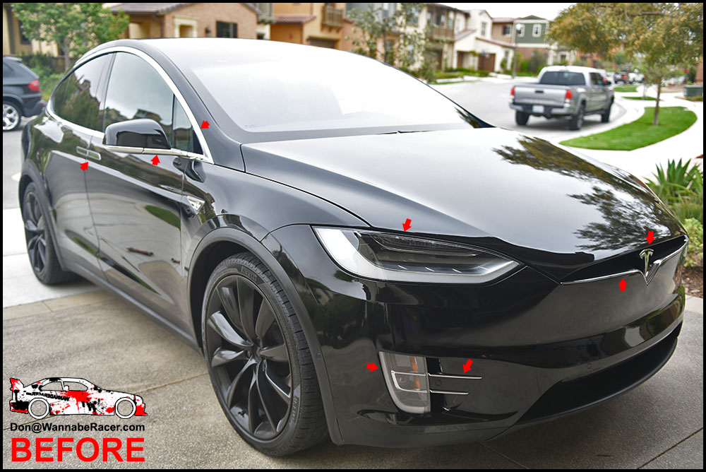 Chrome Delete Vinyl Kit Blackout Trim Overlay for 2016-2020 Tesla Model X Door Handle Trim Gloss Black 