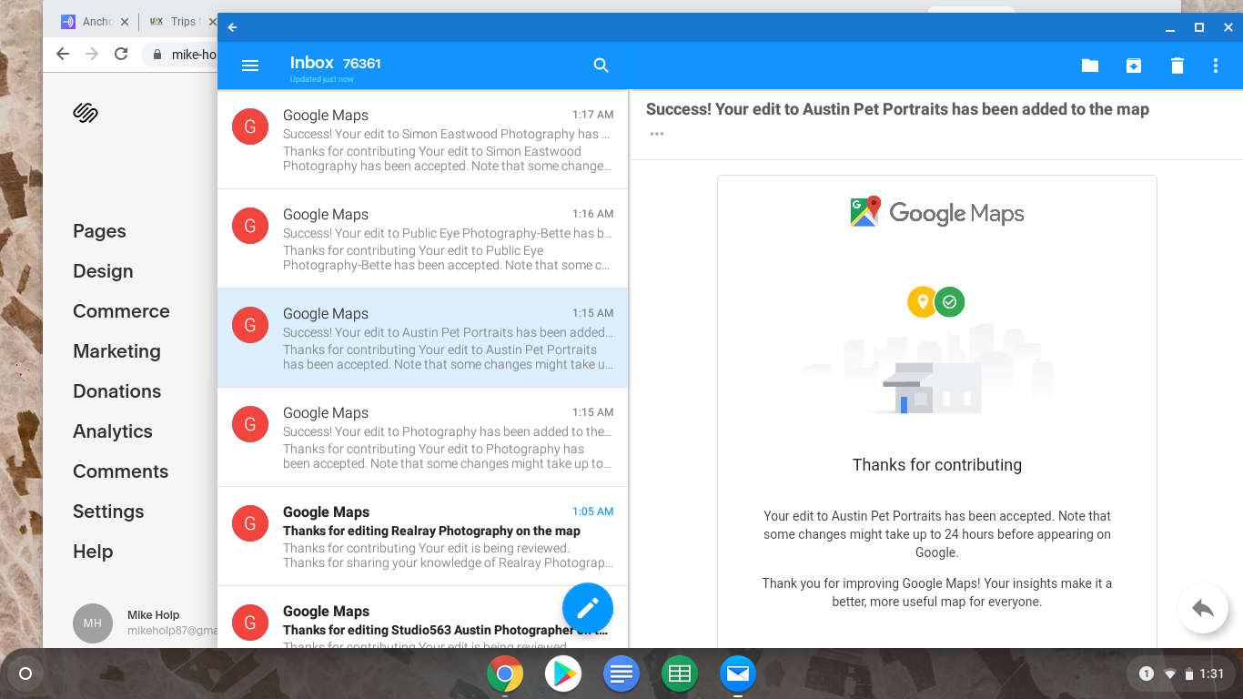 You will receive an email from Google Maps for every successful and in-review edition.