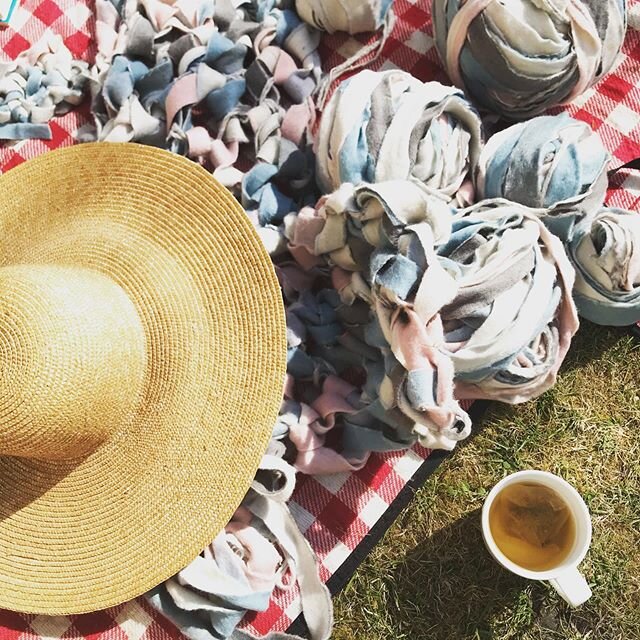 Finger knitting in the sun
