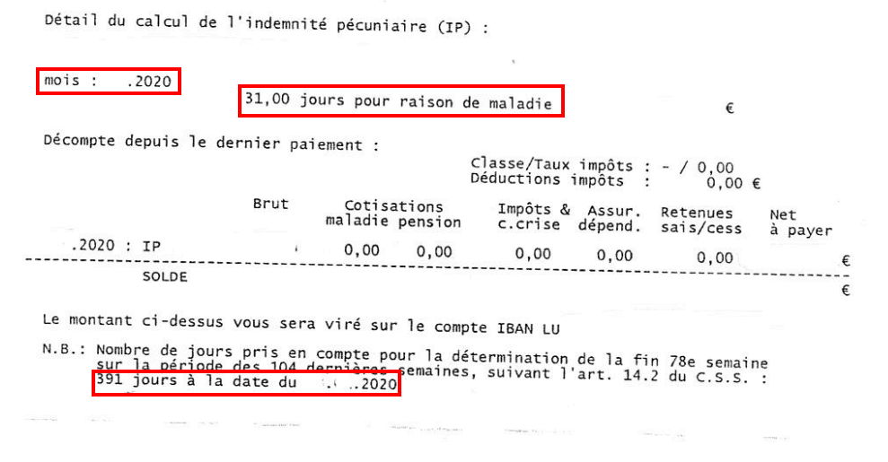 Exemple du calcul de indemnité pécuniaire