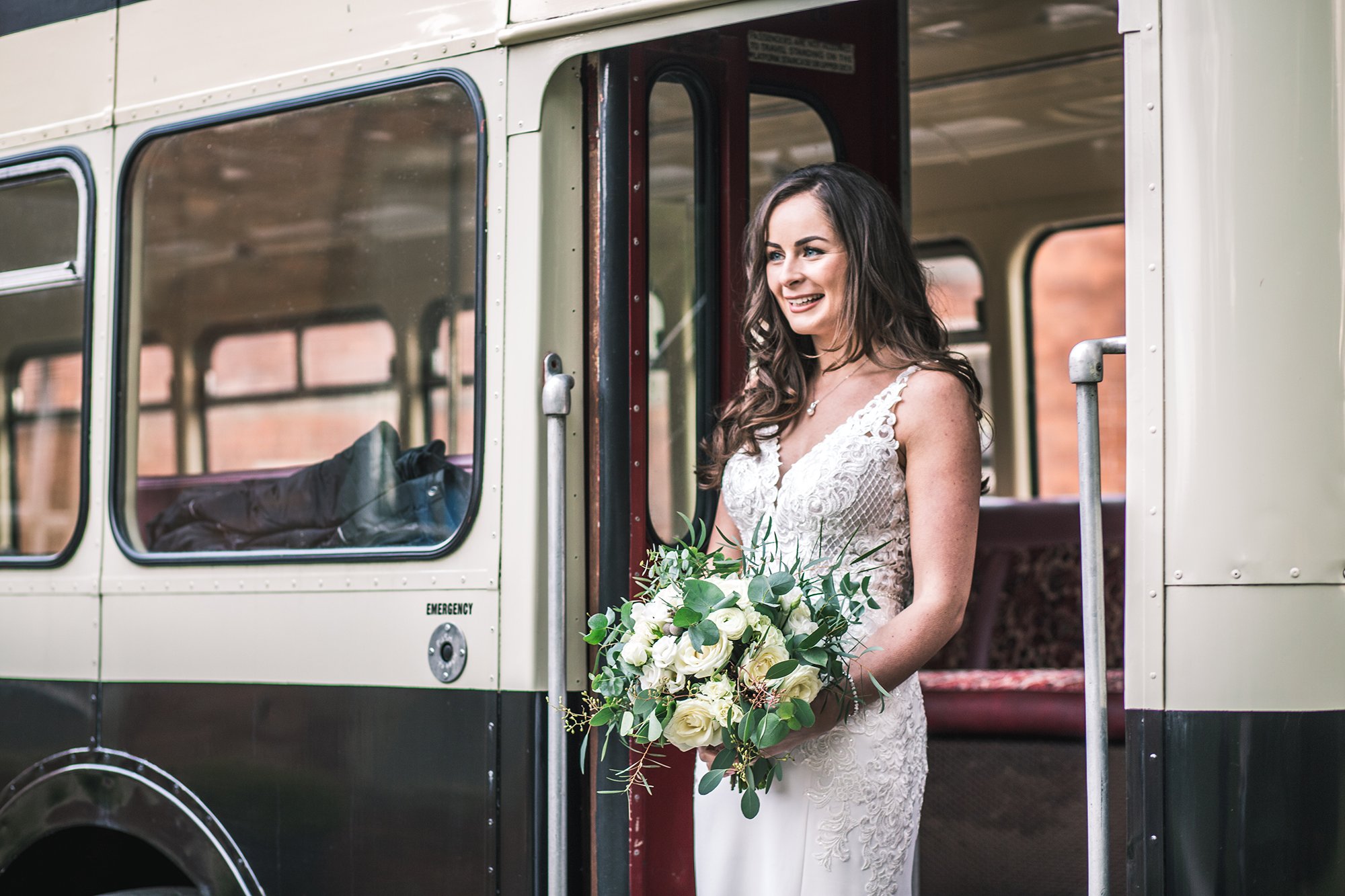 Bride on Vintage Bus