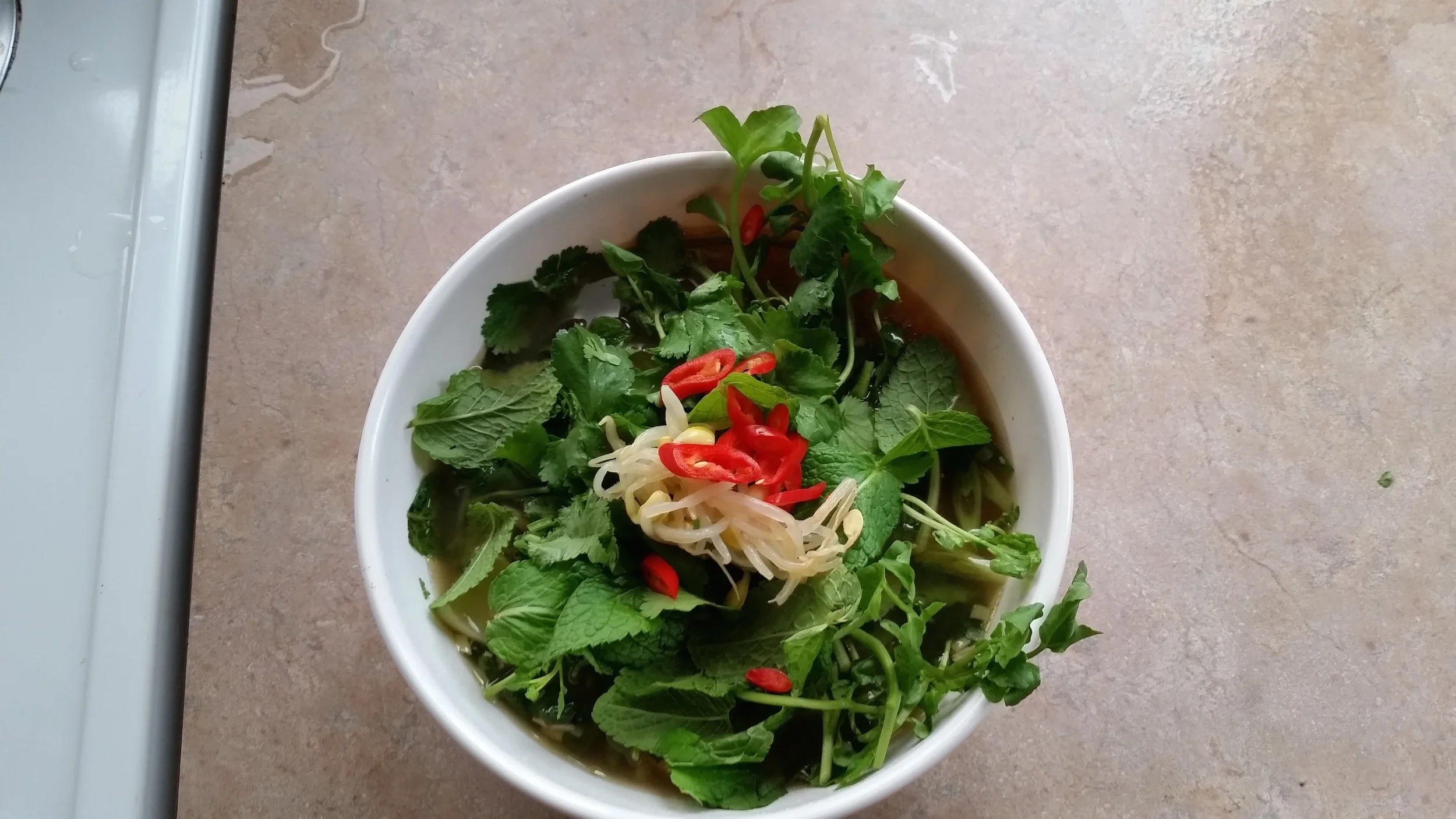 Serve with: chilis, fresh herbs, bean sprouts etc! Enjoy!