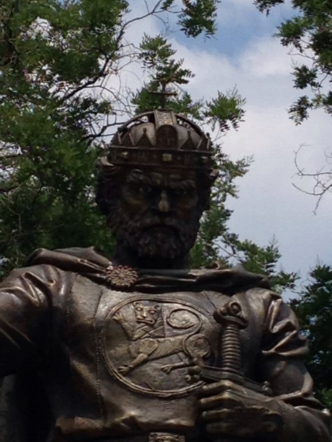 And speaking of awkward, this new statue of Tsar Samuil has been the center of a big kerfuffle, because the artist gave him glow-in-the-dark eyes. There are those—many—who find this cheesy.