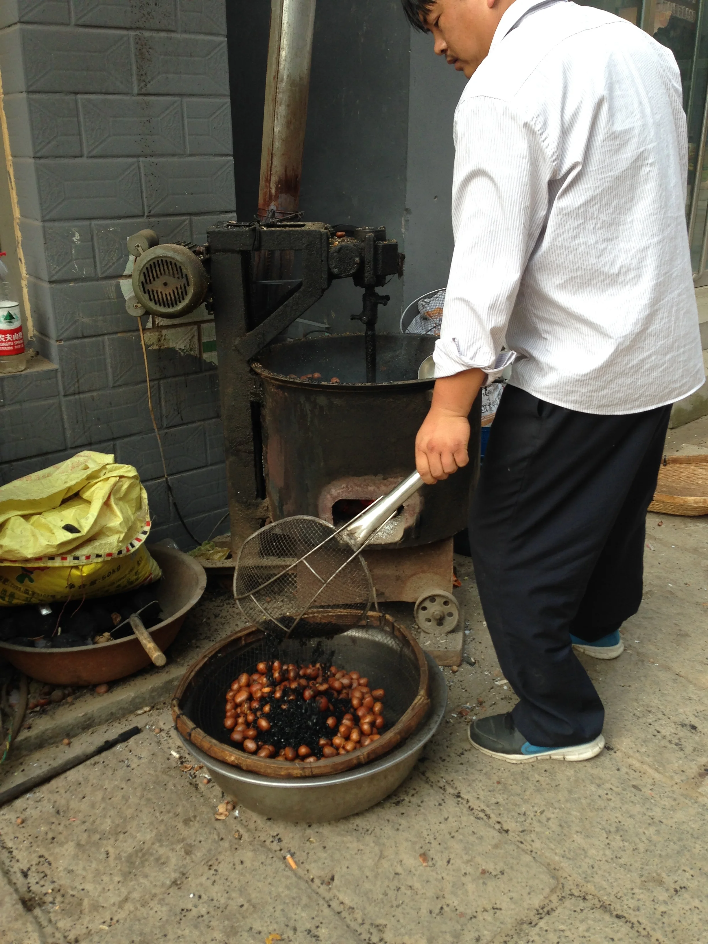 Roasting chestnuts.