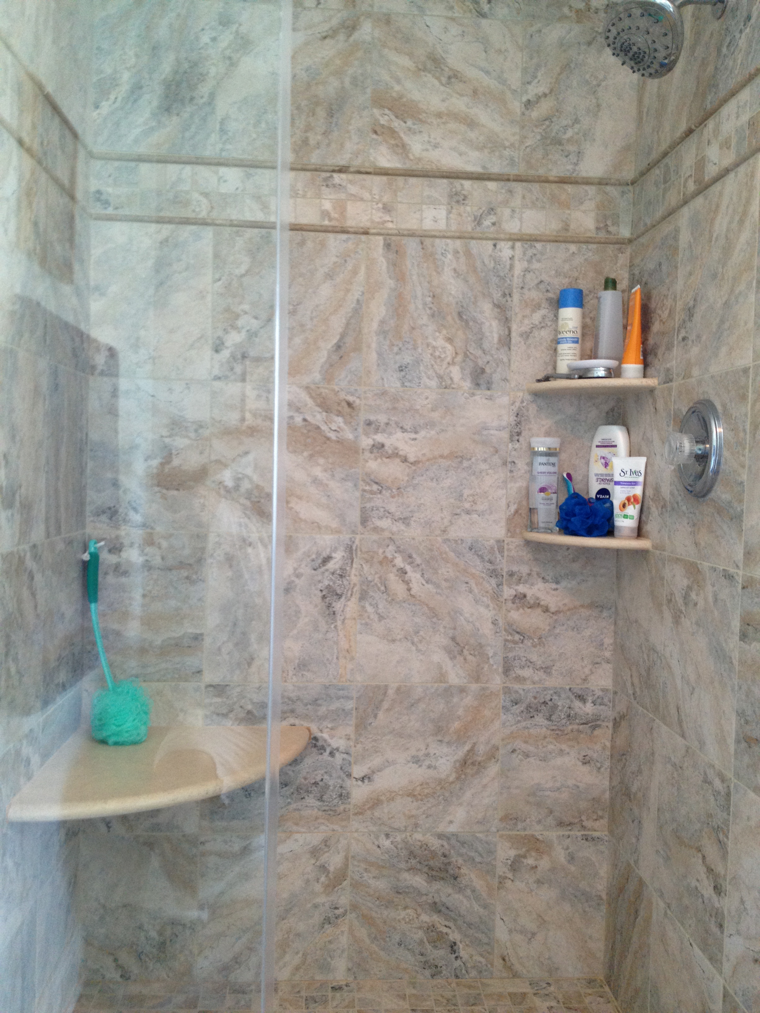  A new tiled shower with a frameless glass enclosure&nbsp; 