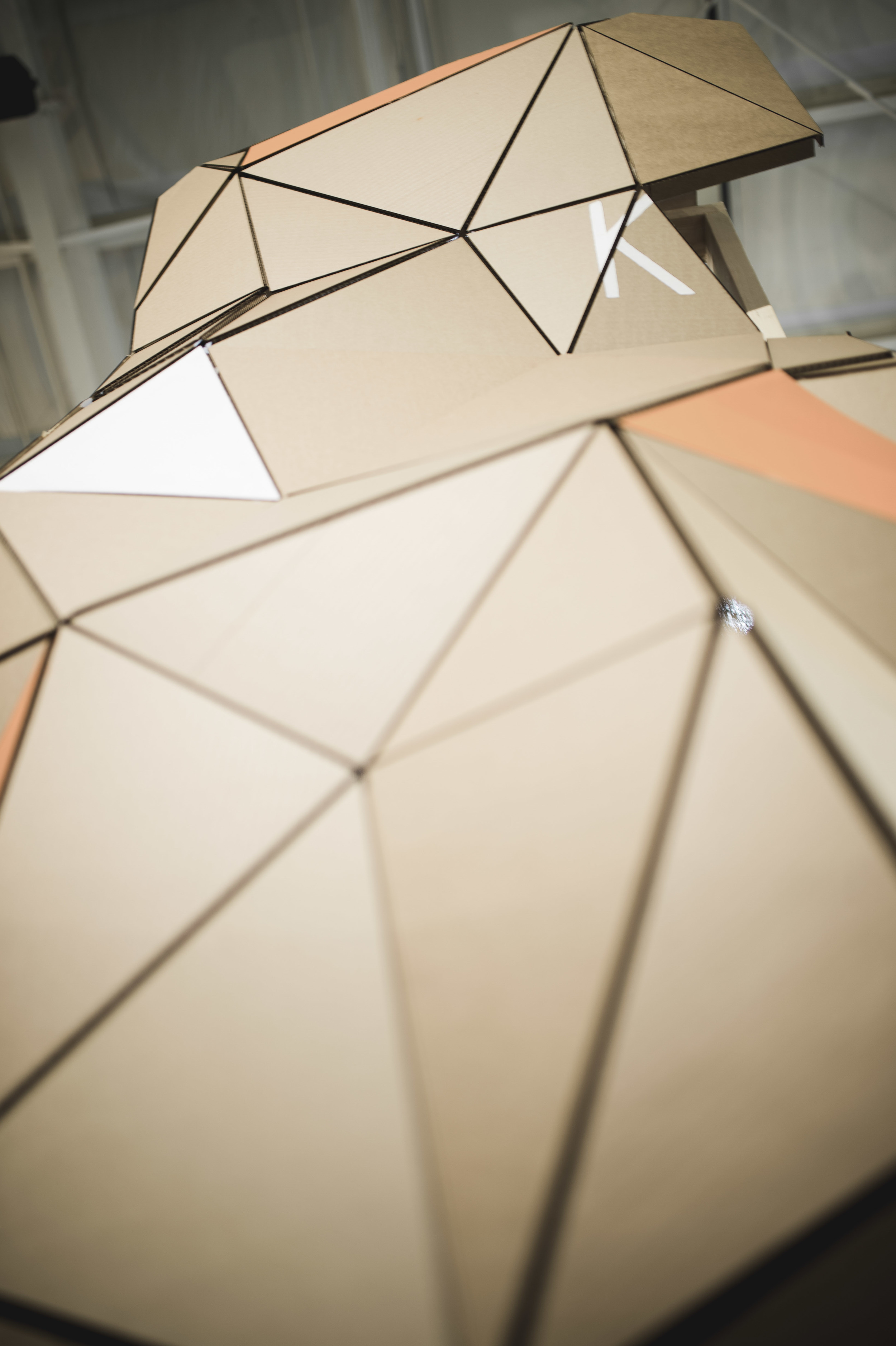 The plywood and reclaimed cardboard have been laser cut, and painted with the client's brand and accent colours.