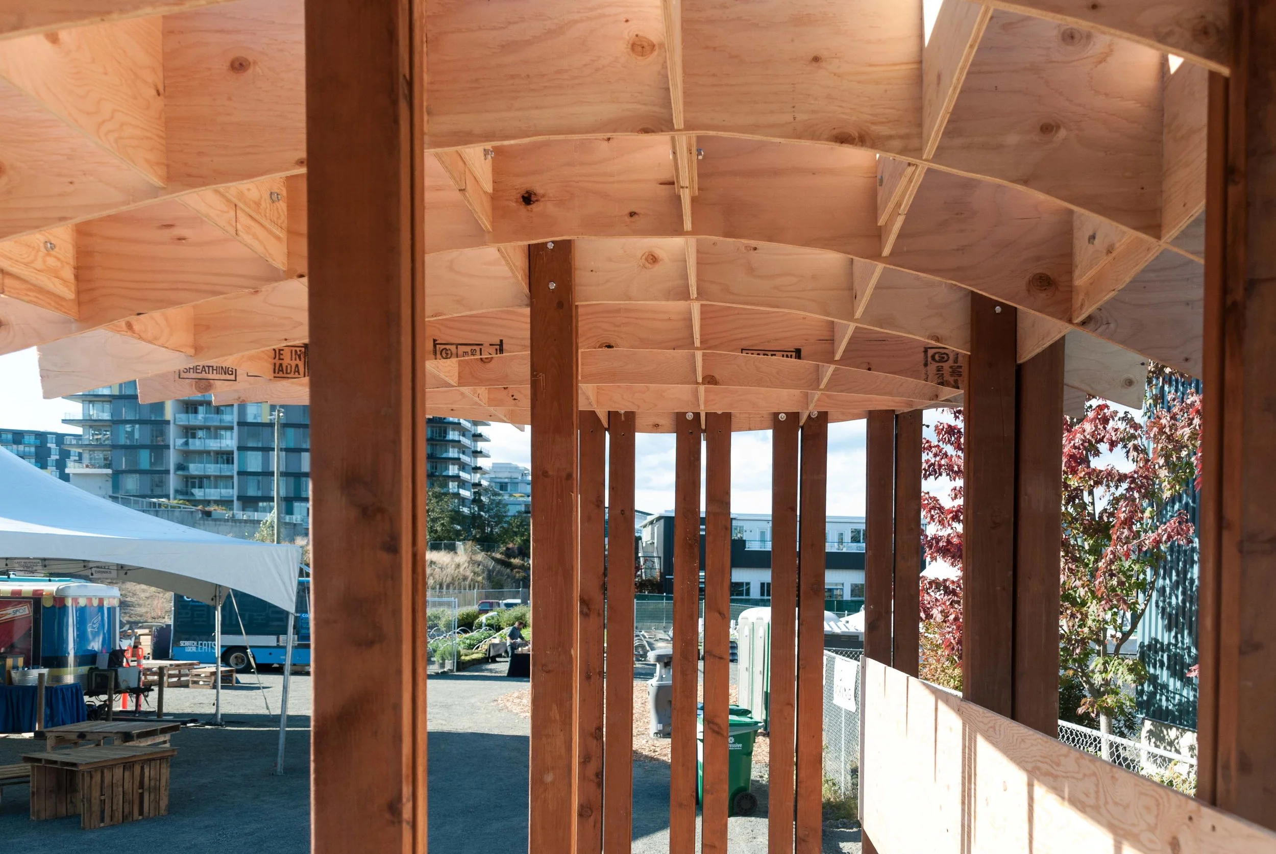The parklet provides a comfortable and shaded seating area on three levels, from which to observe and enjoy the bustling action of Victoria's downtown core.