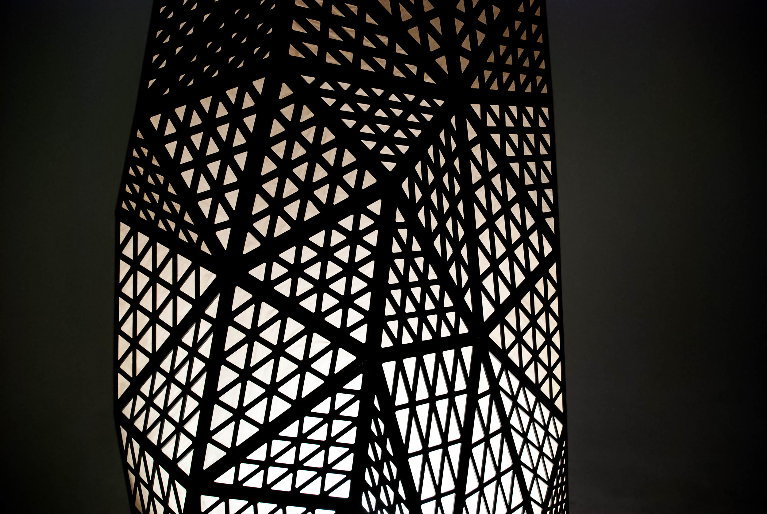  The complex structure was digitally designed using visual-based parametric scripting technology, then each piece was laser cut and the sculpture was assembled in-house. 