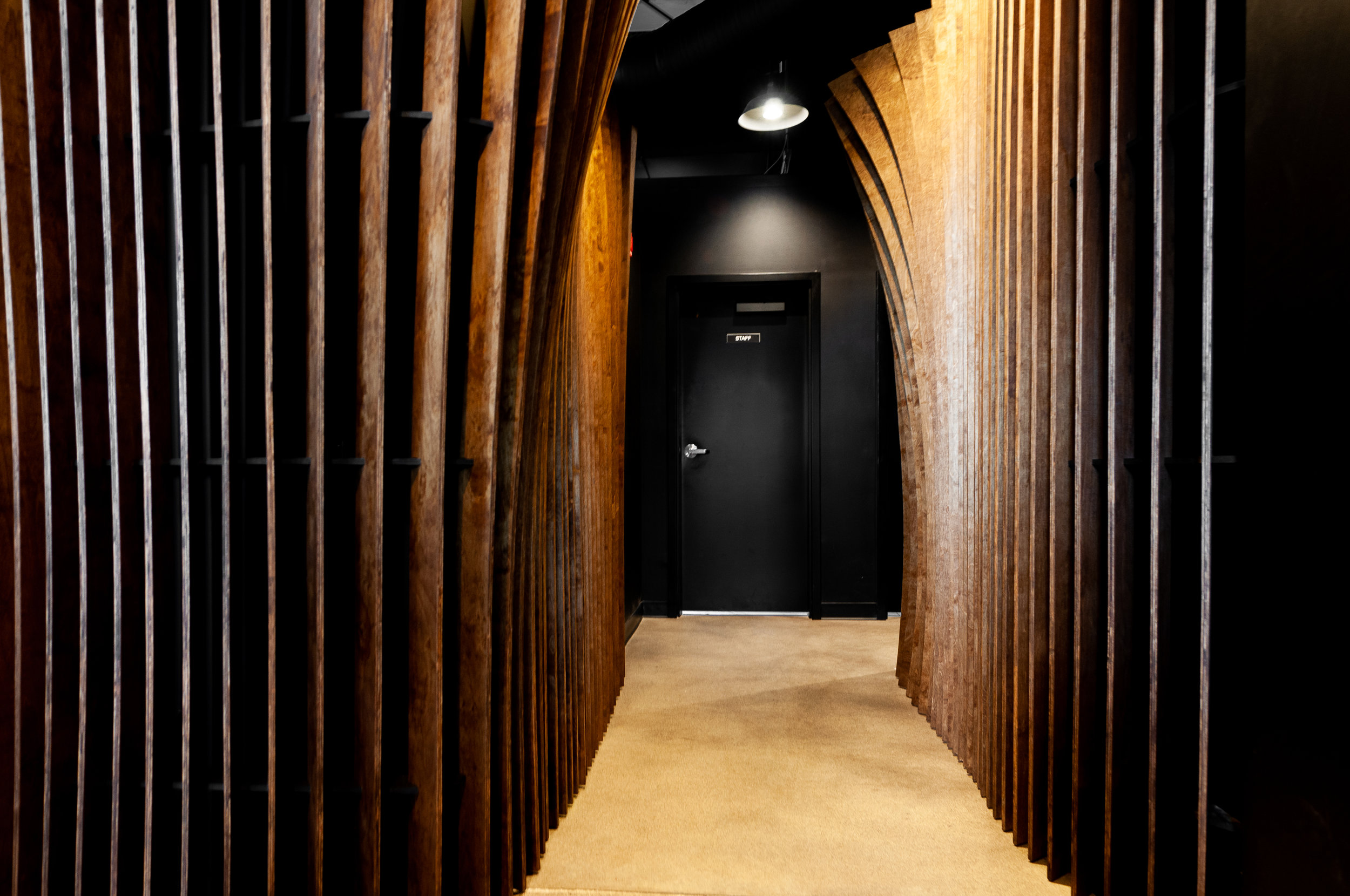  This feature hallway installation at Cera Korean Restaurant was designed to enhance the experience of diners as they make their way to the restrooms. 