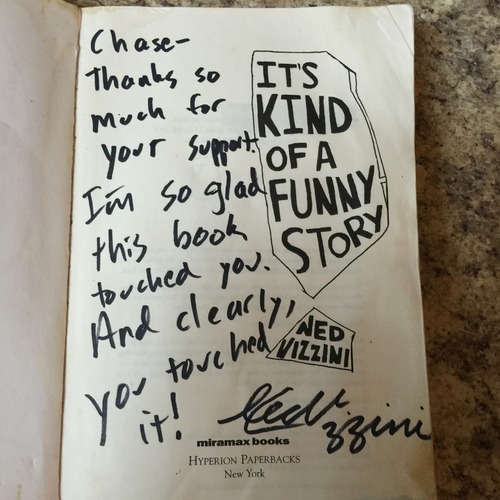  The sweet note Ned wrote in the book the day I met him.