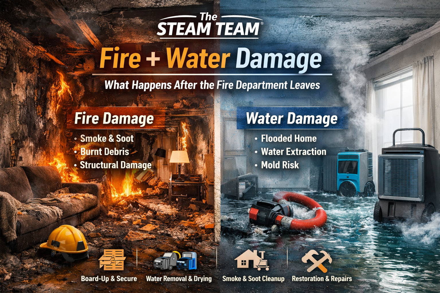 Fire + Water Damage — What Happens After the Fire Department Leaves