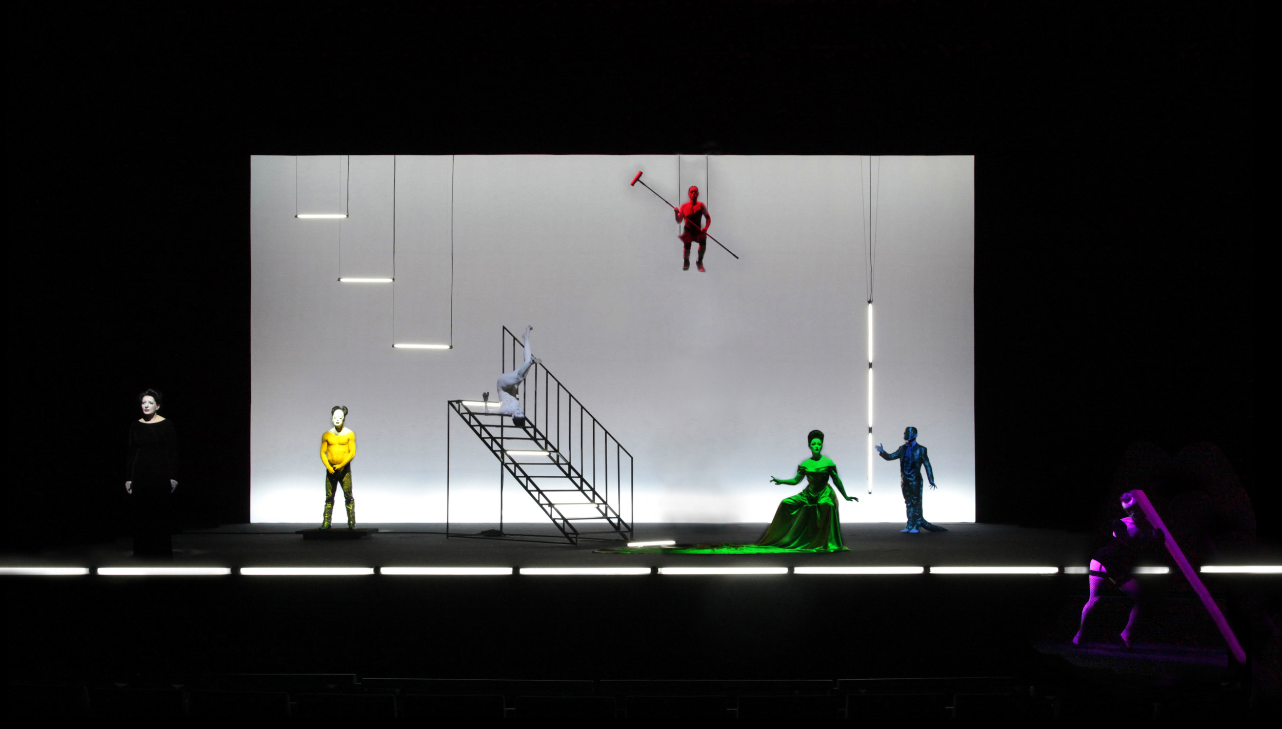 The ensemble were invited to perform works of their own creation, all at once, while Abramovic recited the recipes from Spirit Cooking (1996). left to right , Marina Abramovic, Andrew Gilchrist, Kira O'Reilly, Ivan Civic (later Nico Va