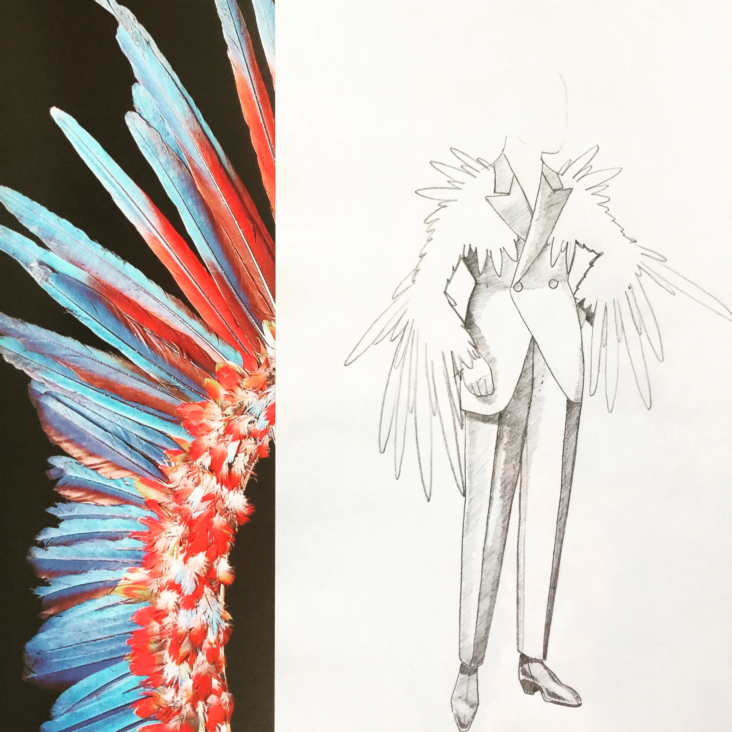  costume sketch for Lígia Cortez (December 2015), over image of Kayapo headdress 