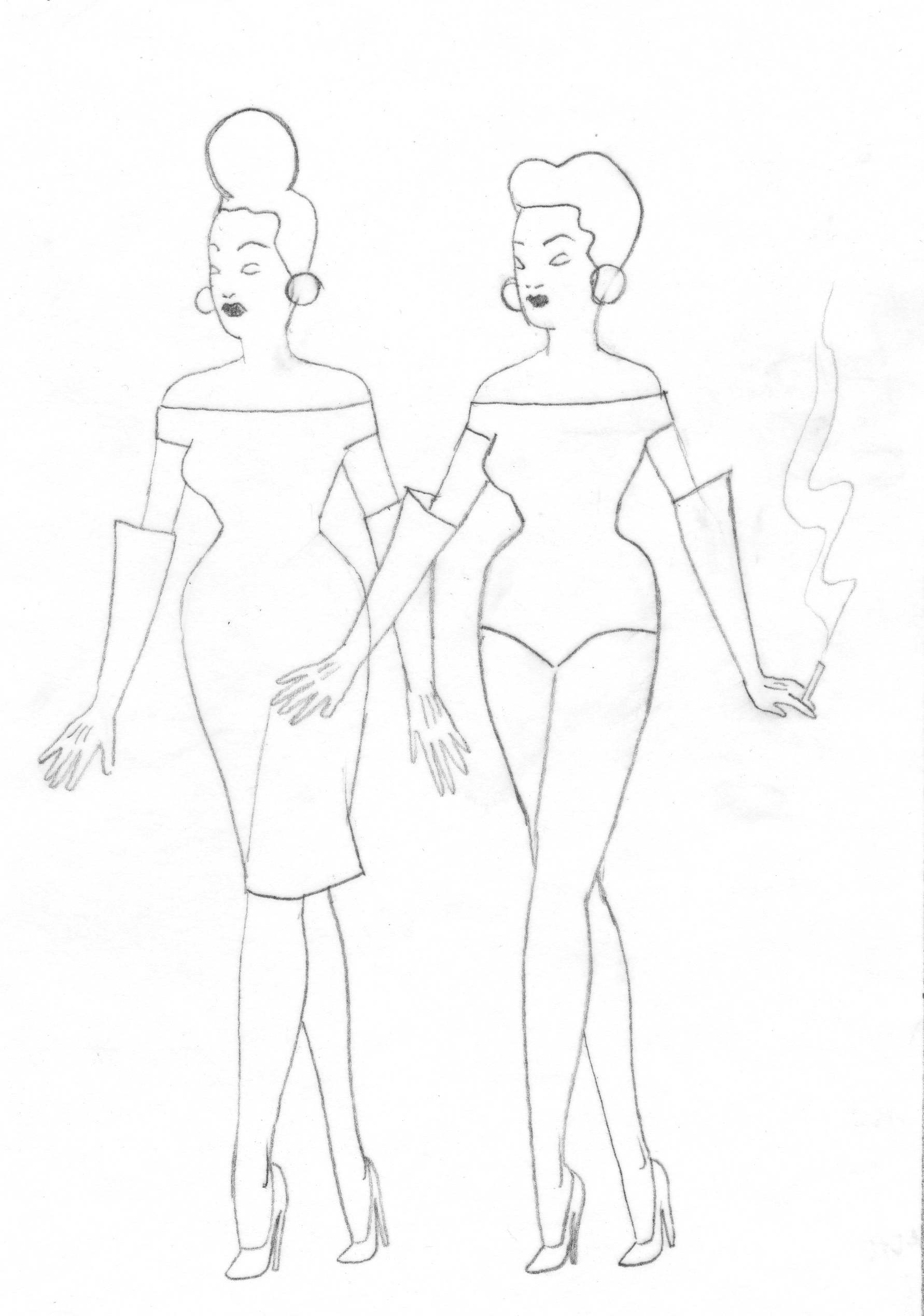costume sketch for Fernanda Faran and Dandara Mariana, December 2015