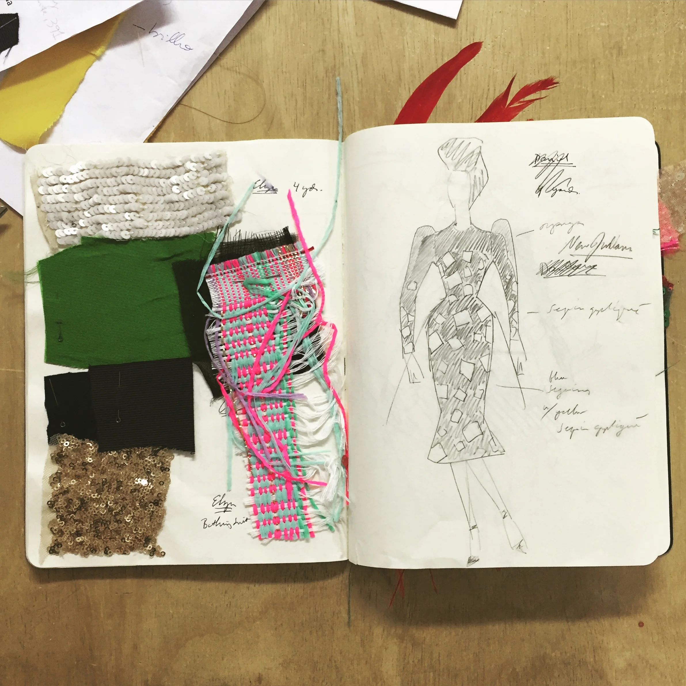  costume study for Nathália Mancinelli and swatches, February 2016 