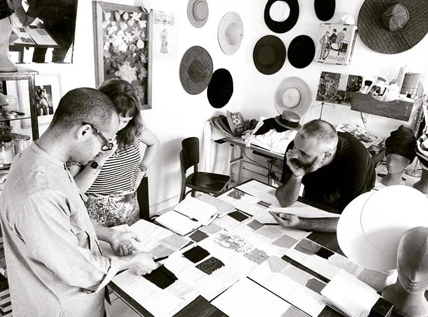   left to right : Carlos Soto, Carol Donato, Eduardo Laurino; choosing primary materials  photo: Lena Rocha 